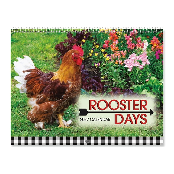 Current 2027 Rooster Days Wall Calendar, 12-Inch x 9-Inch Size Closed, 18-Inch Size Open, Large Bookstore-Quality, Spiral-Bound Hanging Monthly Wall Calendars for Kitchen & Office