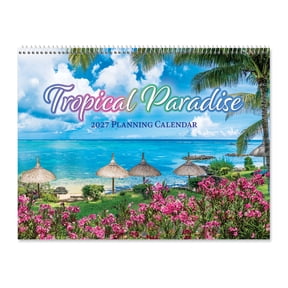 Current 2027 Tropical Big Grid Wall Calendar, 12-Inch x 9-Inch Size Closed, 18-Inch Size Open, Large Bookstore-Quality, Spiral-Bound Hanging Monthly Calendars for Kitchen & Office, by Current