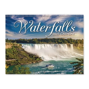 Current 2027  Waterfalls Wall Calendar, 12-Inch x 9-Inch Size Closed, 18-Inch Size Open, Large Bookstore-Quality, Spiral-Bound Hanging Monthly Wall Calendars for Kitchen & Office