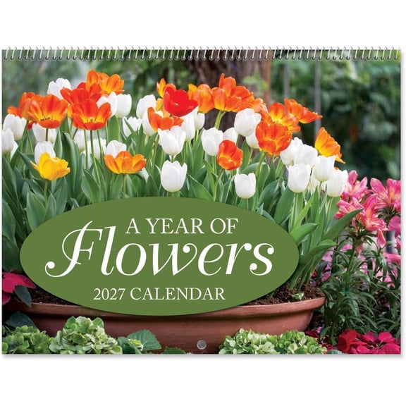 Current 2027 A Year of Flowers Wall Calendar, 12-Inch x 9-Inch Size Closed, 18-Inch Size Open, Large Bookstore-Quality, Spiral-Bound Hanging Monthly Wall Calendars for Kitchen & Office