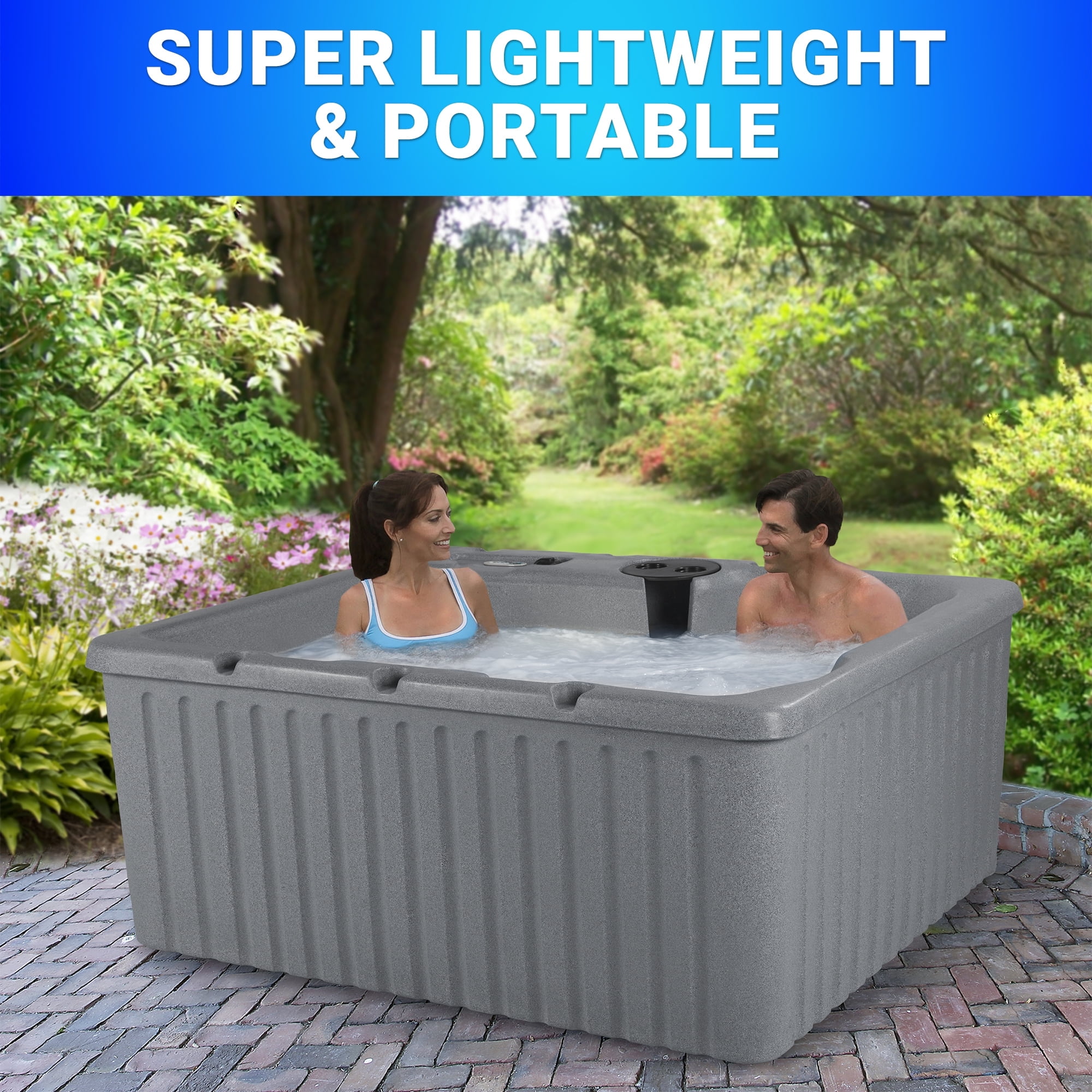 Gray Granite 4-Person Rectangle Plug and Play Hot Tub