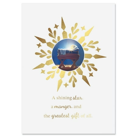 Current A Manger A Star Deluxe Foil Christmas Cards - Holiday Greeting Cards Set of 14, Large 5" x 7", Envelopes Included, Foil Accents & Lettering