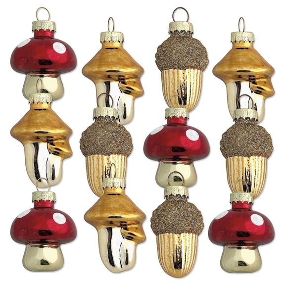 Current Acorns & Mushrooms Fall Glass Ornaments - Set of 12