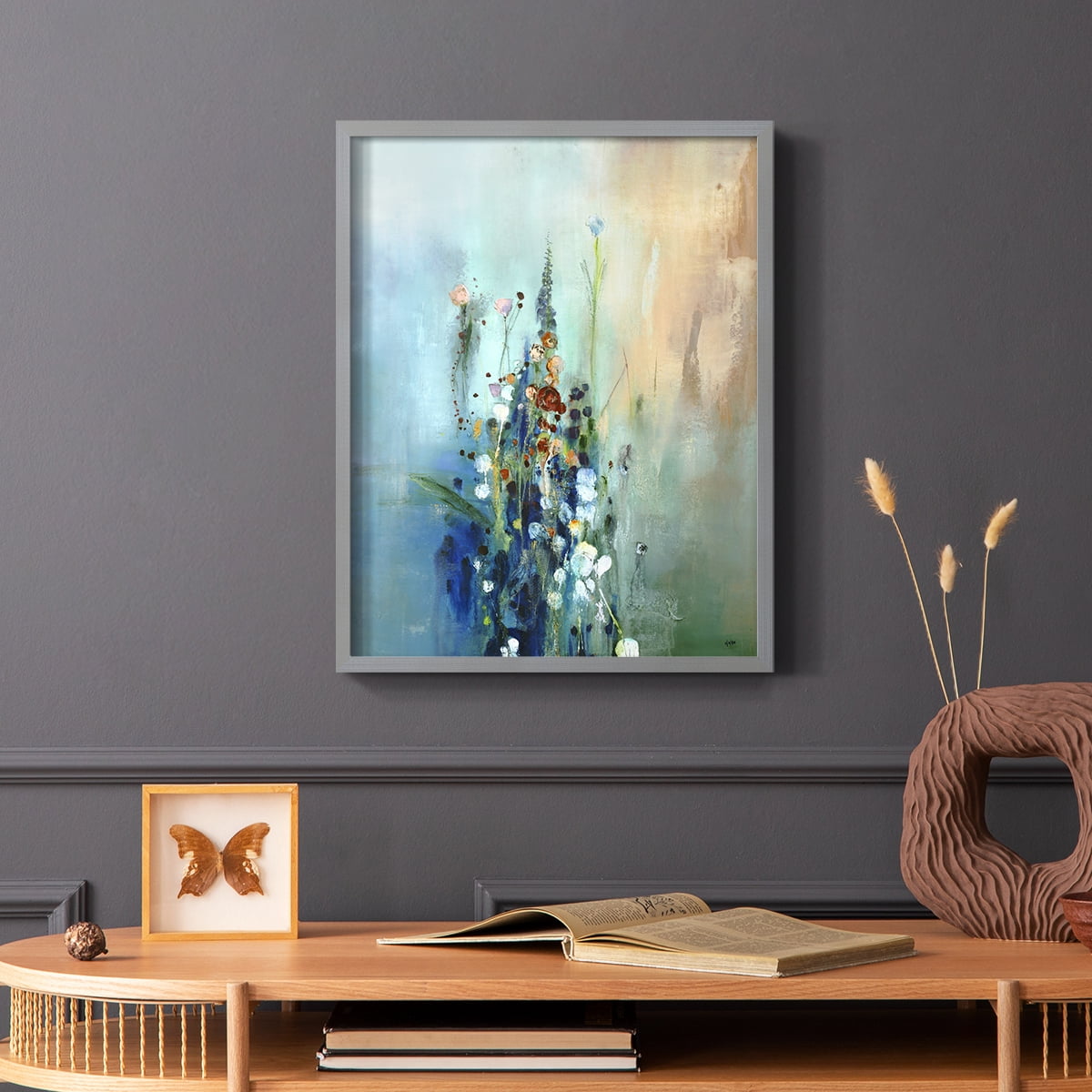 Current Air I Framed Print in Gray Solid Wood Framed Print No Nail Hanging