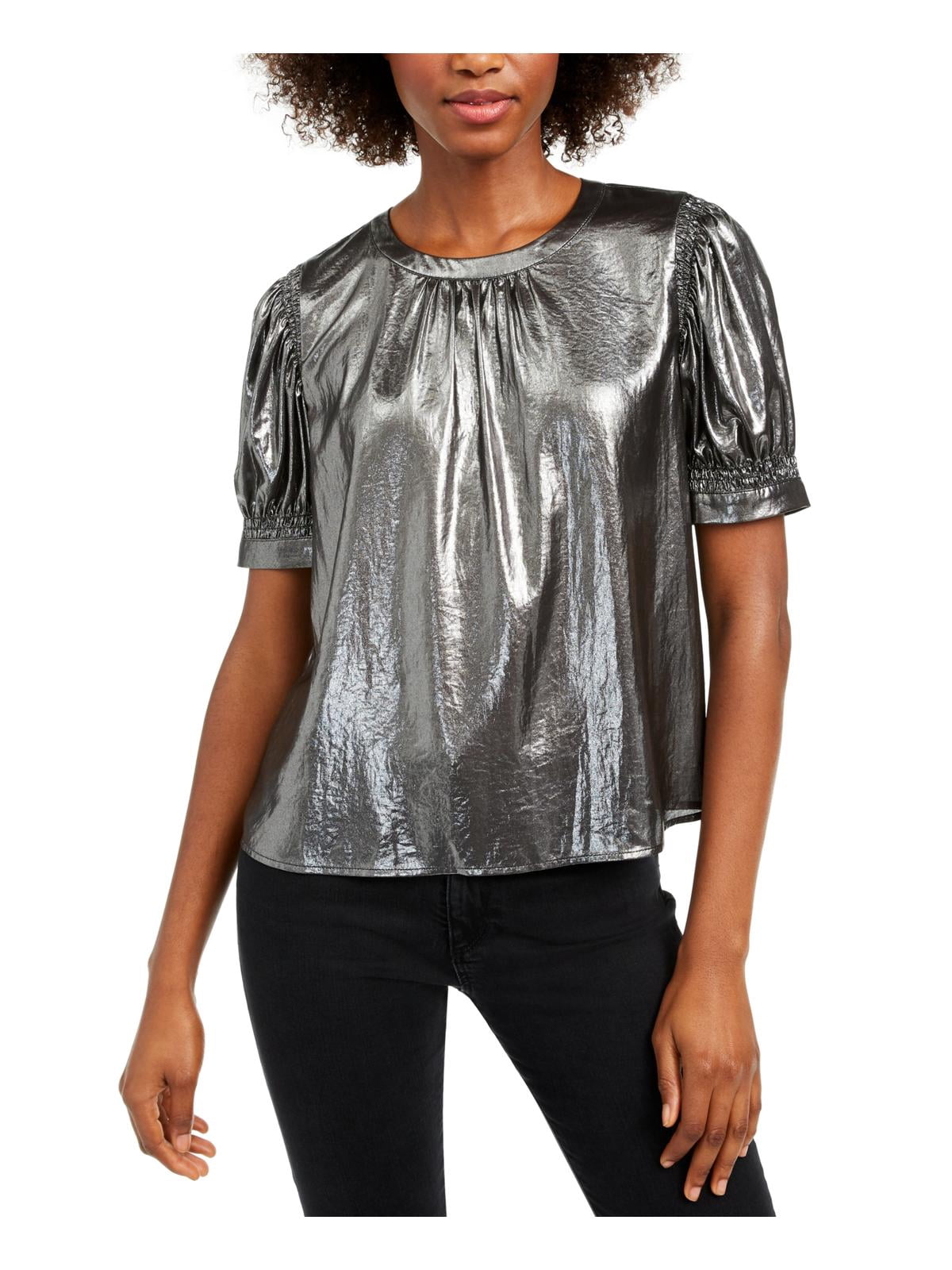 womens silver metallic blouse