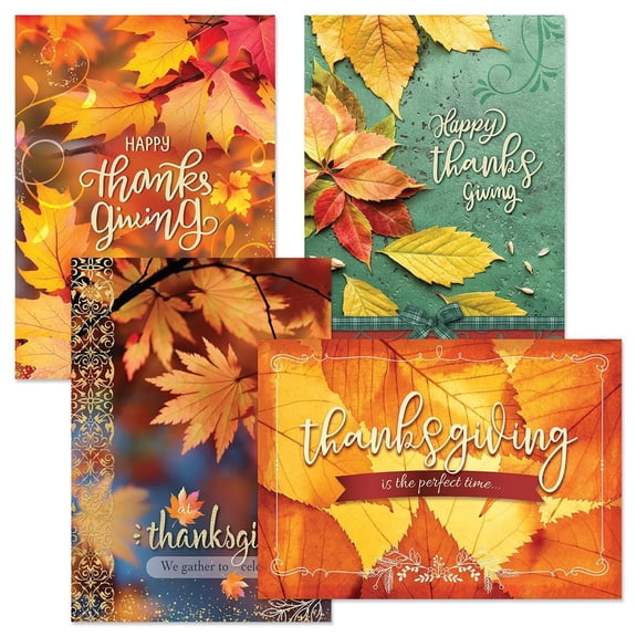 Current Autumn Glory Thanksgiving Cards - Fall Leaves, Themed Holiday Card Variety Value Pack, Set of 8 Large 5 x 7-Inch Cards, Assortment of 4 Unique Designs, Envelopes Included