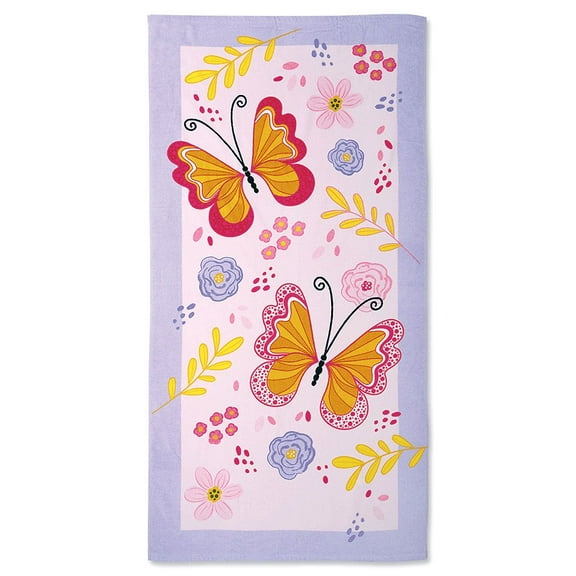 Current Beach and Bath Towel for Girls - Butterflies Design, Extra-Large, 100% Cotton, 30 inch x 60 inch