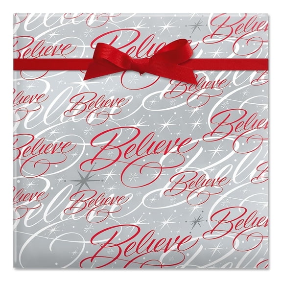 Current Believe Silver Jumbo Christmas Rolled Gift Wrap - 1 Roll, 23" x 32', Heavyweight