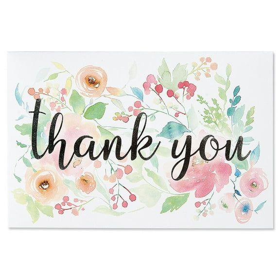 Current Best Florals Deluxe Thank You Note Cards - Set of 16, 4" by 6" with envelopes, Give Thanks, Blank Inside, Printed in the USA