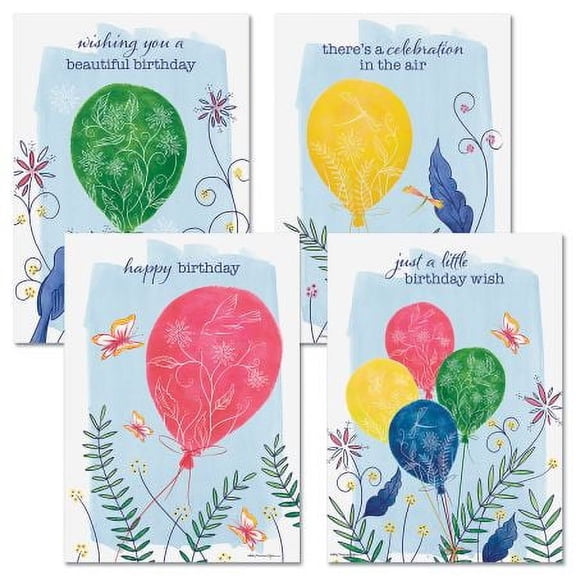 Current Birthday Balloons Birthday Greeting Cards - Set of 8 (4 Designs), 5 x 7 Inches, Sentiments Inside, Envelopes Included, Birthday