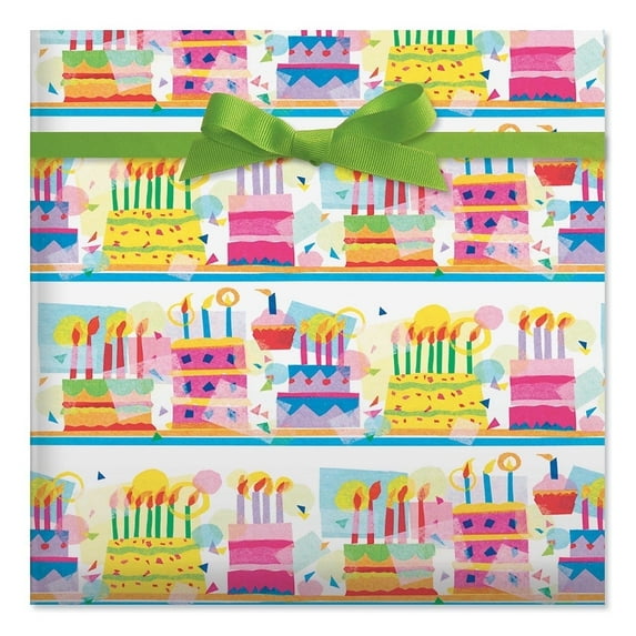 Current Birthday Cakes Jumbo Rolled Gift Wrap, Tear Resistant, 61 sq. ft.