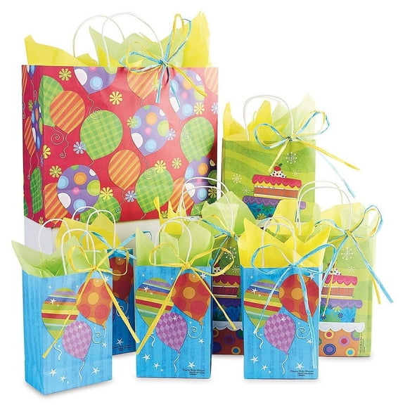 Current Birthday Celebration Gift Bag Set, 8 Bags with Tissue and Ribbon, Multicolor