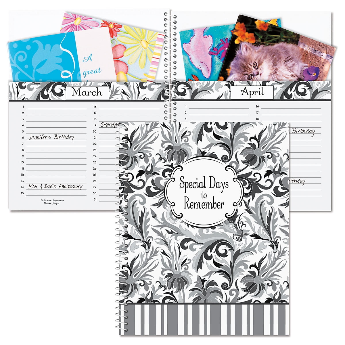 Current Black Elegance Greeting Card Organizer Book Monthly Pocket