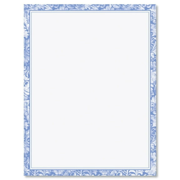 Current Blue Alluring Border Easter Letter Papers - Set of 25 Spring Floral Stationery, 8 1/2" x 11", Printable Flyers & Invitations