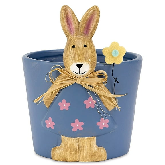 Current Blue Planter with Bunny - Spring, Easter Dcor, Ceramic, 5.5", Flower Pot