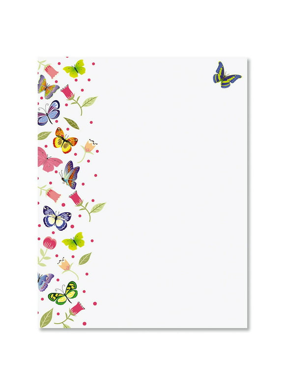 Current Butterflies Spring Letter Papers - Set of 25 Floral Stationery , 8 1/2" x 11", Computer, Flyers, Invitations, or Letter Papers