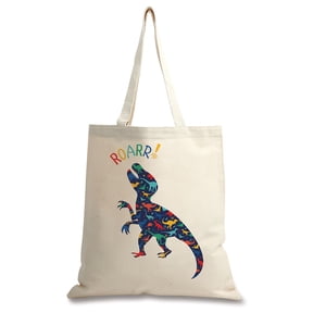 Current Canvas Tote - Fun T-Rex Dinosaur Design, 100% Cotton Fabric, 15 inch x 16 inch, Cute Bags for Kids