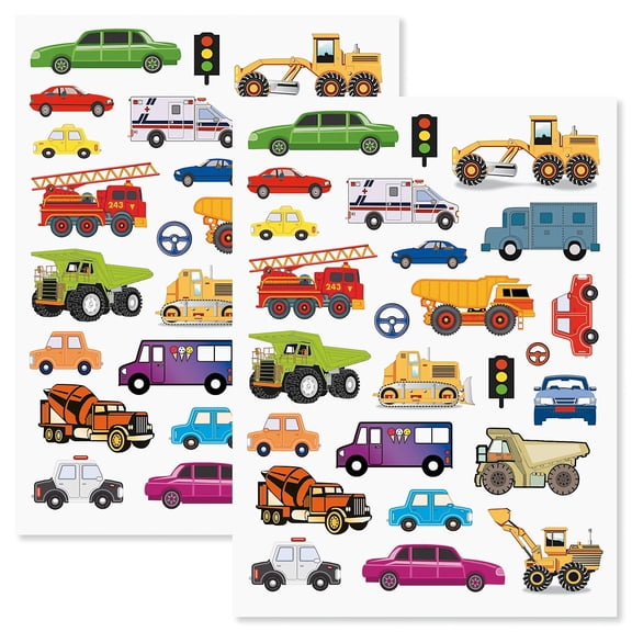 Current Cars and Trucks Stickers - 2 8.5" x 11" Sheets, 50 Stickers