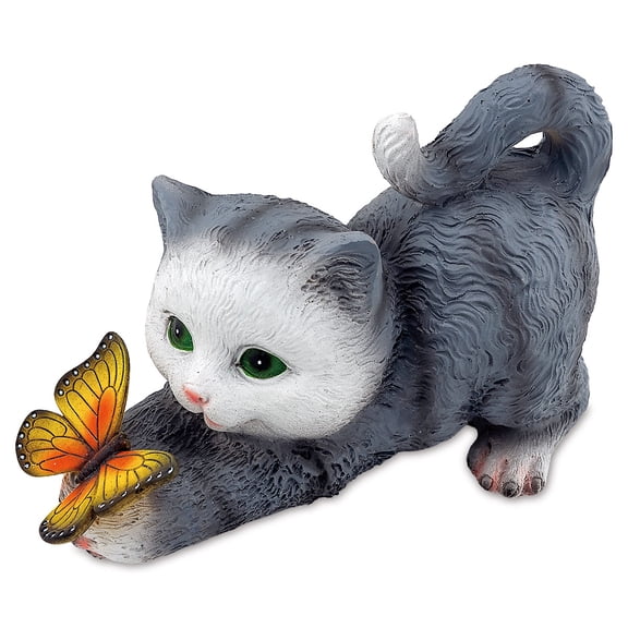 Current Cat With Butterfly Solar Garden Light, On/off switch, 9" x 5-3/4" x 4-3/4