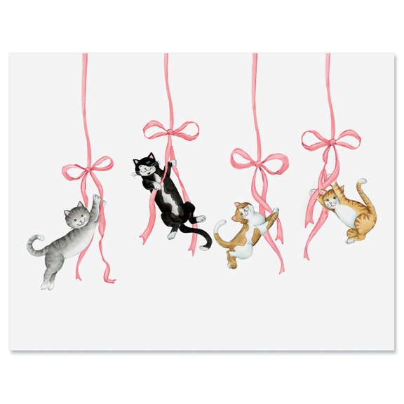 Current Cats on Pink Bows Note Cards, Set of 10, 4-1/4 x 5-1/2", Printed in the USA, Blank Inside, Add a Name, For Thank You Notes, or Graduation Gifts