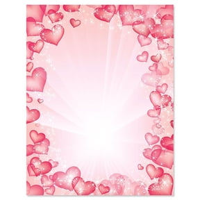 Current Celestial Hearts Letter Stationery - Set of 25 Pink Valentine's Day Themed Paper, 8 1/2" x 11"