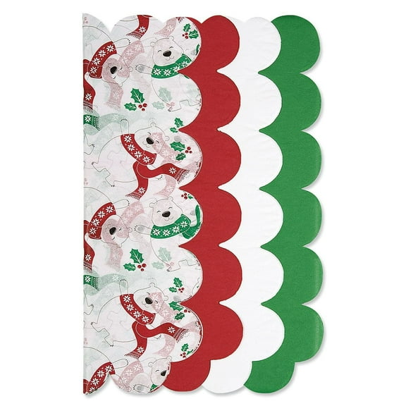 Current Christmas Bears Scalloped Edge Tissue Paper Sheets - Christmas and Holiday Present-Wrapping, Bulk, Variety, 24 Sheets of Assorted Tissue Paper, 19 x 25”