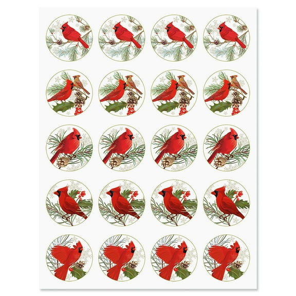 Current Christmas Cardinals Stickers - Set of 40 on 2 sticker sheets, Red Bird Activity Stickers