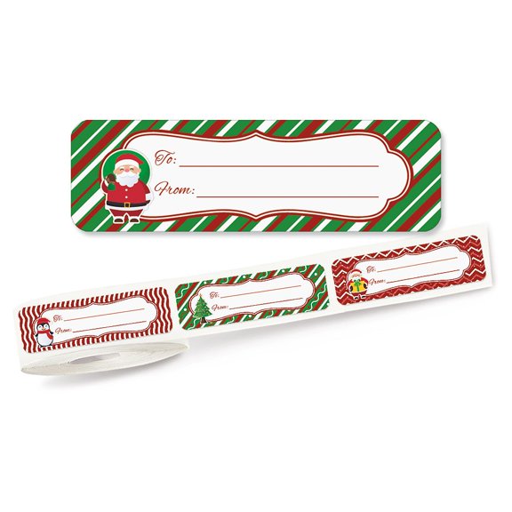 Current Christmas Patterns Rolled To/From Labels (5 Designs) - Set of 125, Self-Adhesive, Christmas Gift Presentation, Holiday, Celebration