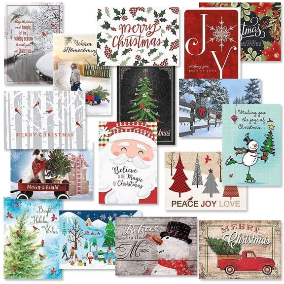 Current Classic Christmas Card Assortments - Holiday Greeting Cards, Set of 32, Large 5" x 7", Sentiments Inside, Envelopes Included