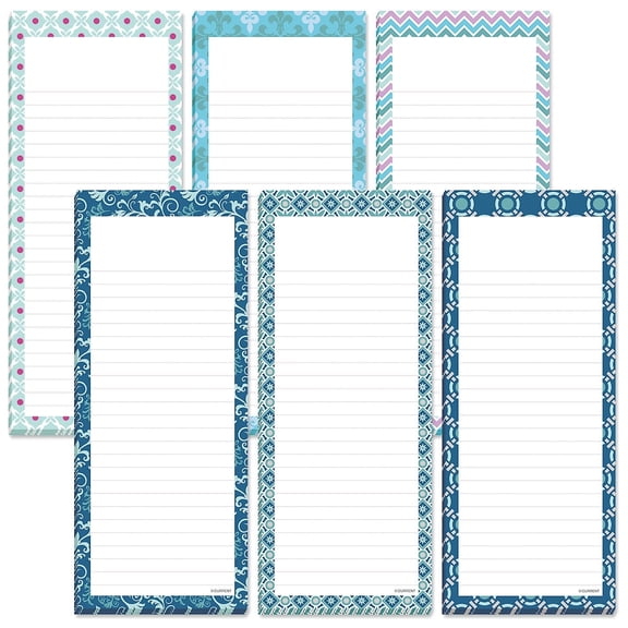 Current Cool Patterns Lined Notepads, 6 Count, 8" x 3.25", Magnetic, 50 Sheet Pads