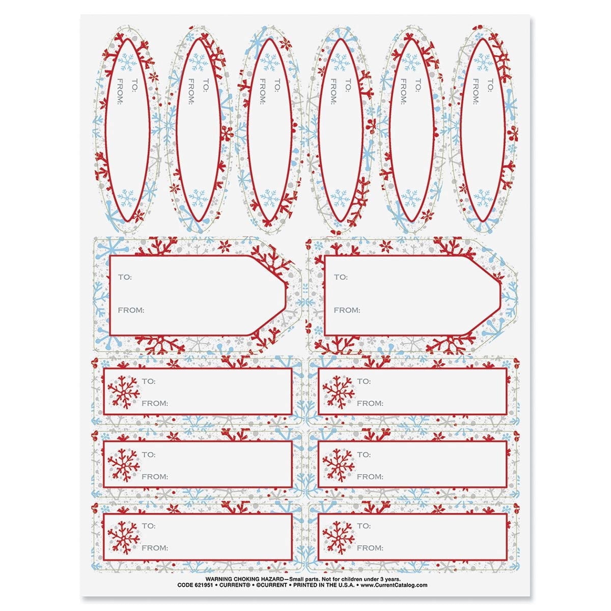Current Crackle Snowflake Gift Wrap To/From Labels - Set of 42 with 3 ...