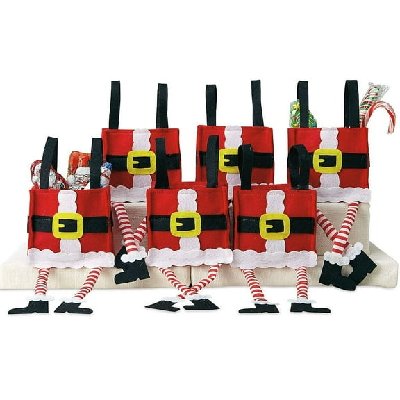 Current Dangling Legs Santa Treat Bags - Set of 6 Small Felt Christmas Favor Bags