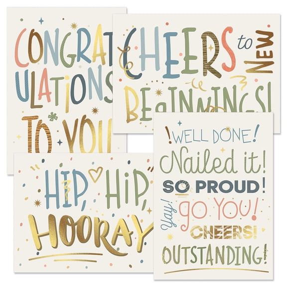 Current Deluxe Big Congrats Cards, Set of 8, 2 each of 4 designs, Envelopes included, For Kids & Adults, Large 5" x 7" Greetings, Printed in the USA