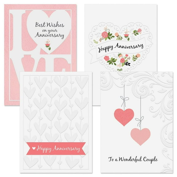 Current Deluxe Embossed Hearts Anniversary Greeting Cards - Set of 8, 5" x 7"