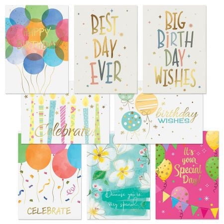 Current Deluxe Foil Celebrations Birthday Greeting Cards Value Pack - Set of 16 (2 each of 8 Designs), 5 x 7 Inches, Sentiments Inside, Envelopes Included, Birthday