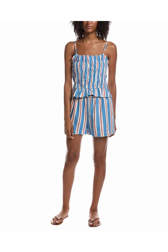 womens  2pc Linen-Blend Spaghetti Strap Peplum Top & Short Set,