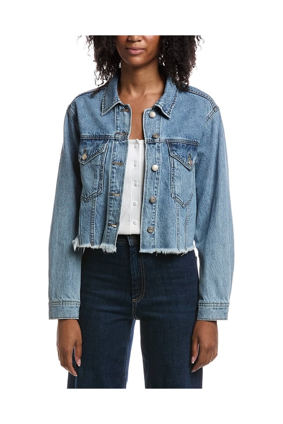 womens Drop Shoulder Cropped Denim Jacket, s, Blue