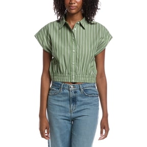 Current/Elliott womens Extended Shoulder Cap Sleeve Cropped Blouse, m, Green
