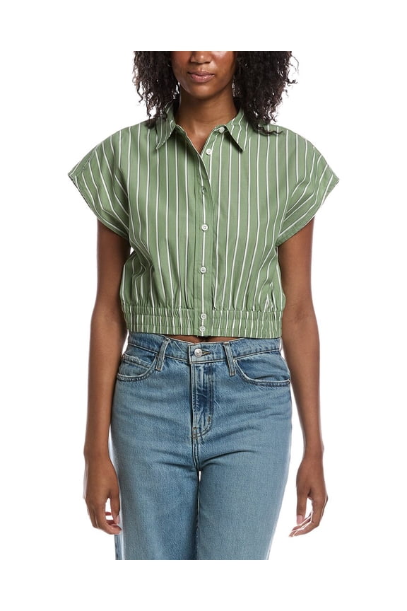 womens  Extended Shoulder Cap Sleeve Cropped Blouse, s, Green