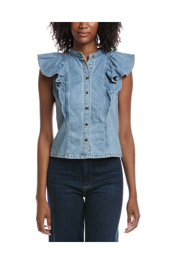womens  Mandarin Collar Vest, xs, Blue