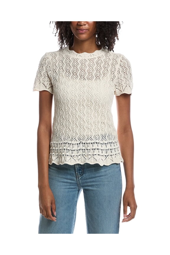 womens  Pointelle Knit Pullover Blouse, m, Brown