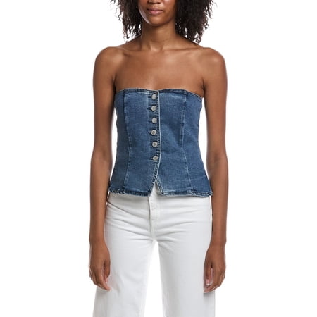 Current/Elliott womens Strapless Button Front Bustier Tube Top, xs, Blue