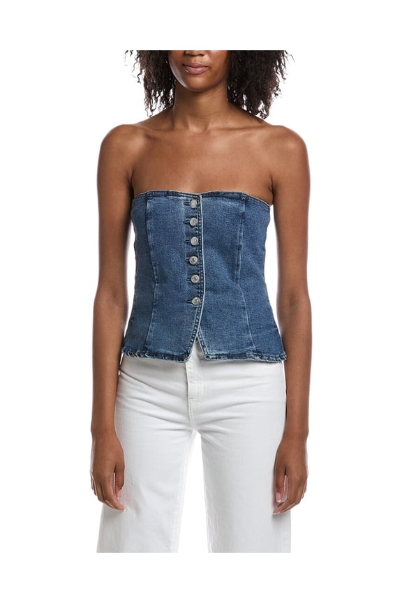 womens Strapless Button Front Bustier Tube Top, xs, Blue