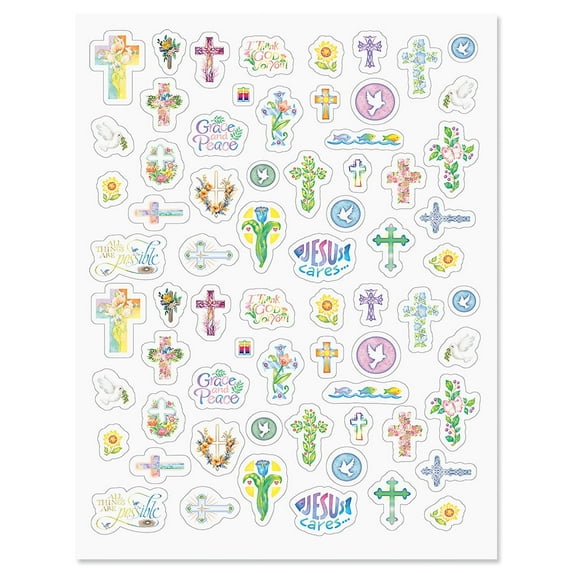 Current Faith Crosses Stickers - Flower Stationery, 2 Full-Size 8 1/2" x 11" Sheets, Variety Pack, Decals, Festive, Kids Classroom Activities, Party Favors, Crafts, Scrapbooking
