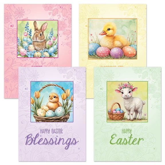 Current Faithful Friends Easter Cards, Set of 8, 2 each of 4 designs, Envelopes included, For Kids & Adults, Large 5" x 7" Greetings, Printed in the USA
