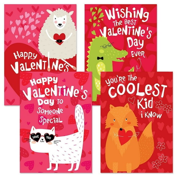 Current Favorite Kids Valentine's Day Greeting Cards - Set of 8 (4 Designs), 5 x 7 Inches, Sentiments Inside