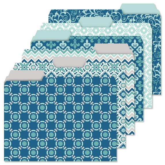 Current File Folders, Coastal Blues, Staggered Tabs, 9-1/2 x 11-3/4, Set of 24