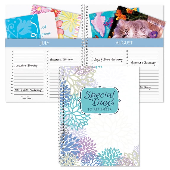 Cool Floral Card Organizer Book- Remember Special Days, Greeting Card Keeper, Softcover, 8" x 10", Spiral Bound