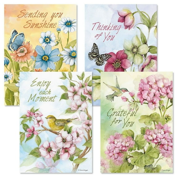 Current Floral Expressions Friendship Cards - Set of 8 (2 of each 4 Designs), Large 5" x 7" Thinking of You Cards, Sentiments Inside, Envelopes Included