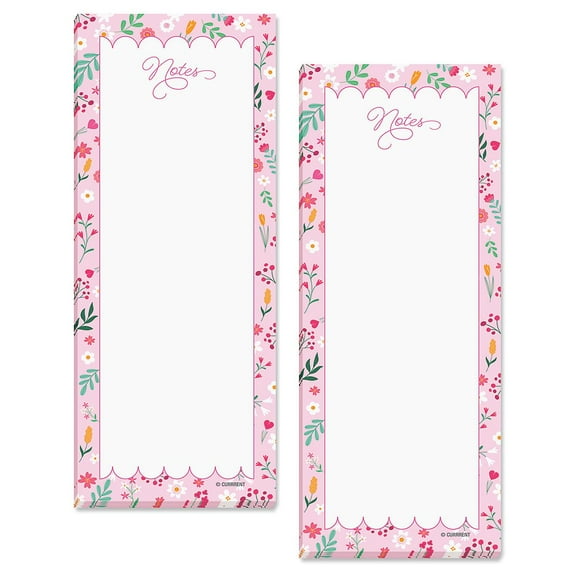 Current Floral Hearts List Pads - Set of 2, 50 Sheets Per Pad, 3 1/4 x 8" Memo Pad, Shopping List, To-Do Notes, Office Organizer